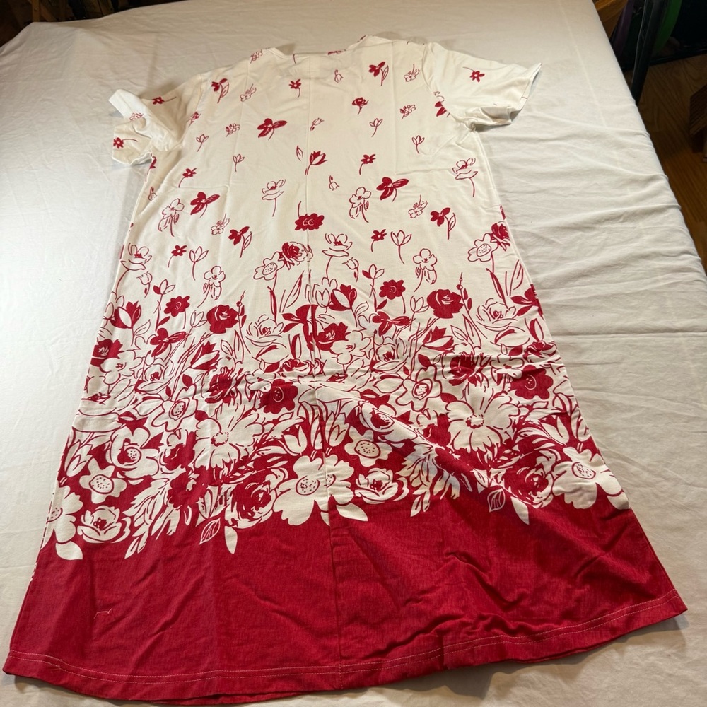 Serengeti White & Red Floral XL Maxi Dress Short Sleeve Women’s A-Line Pullover - Picture 12 of 15